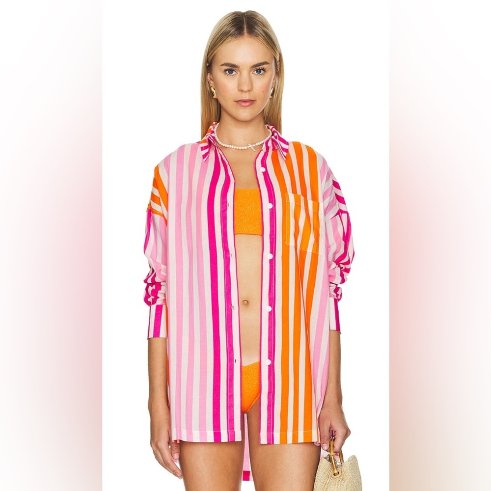 Beach Riot Pink Orange Striped Button-Down Shirt